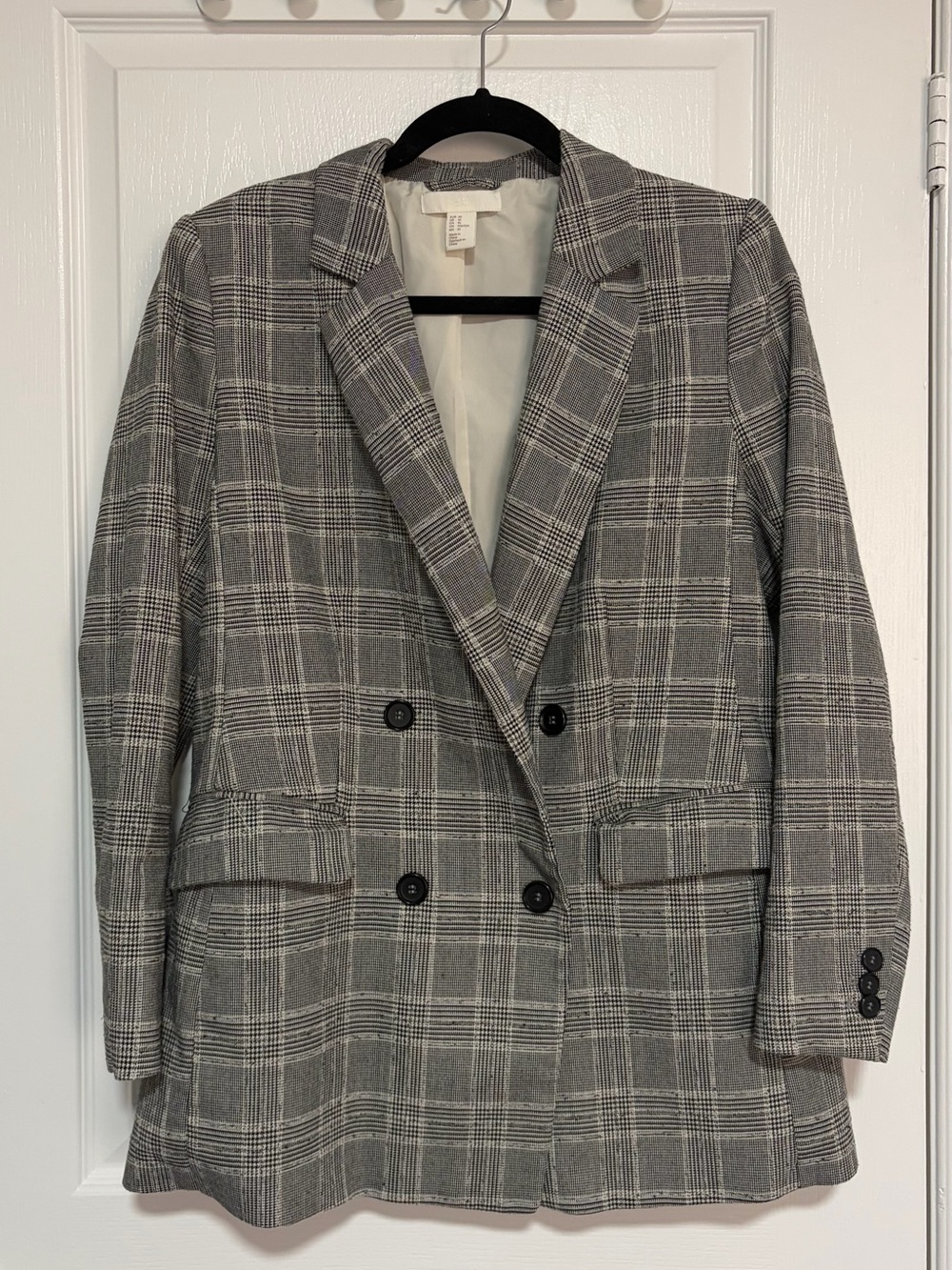 H&M Gray Plaid Double-Breasted Blazer